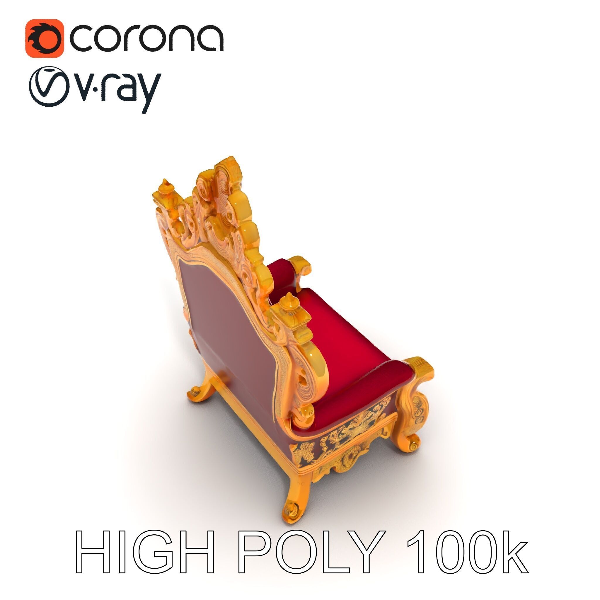 Royal Throne Chair Model Pack with Ornate Detailing Low-poly 3D model_10