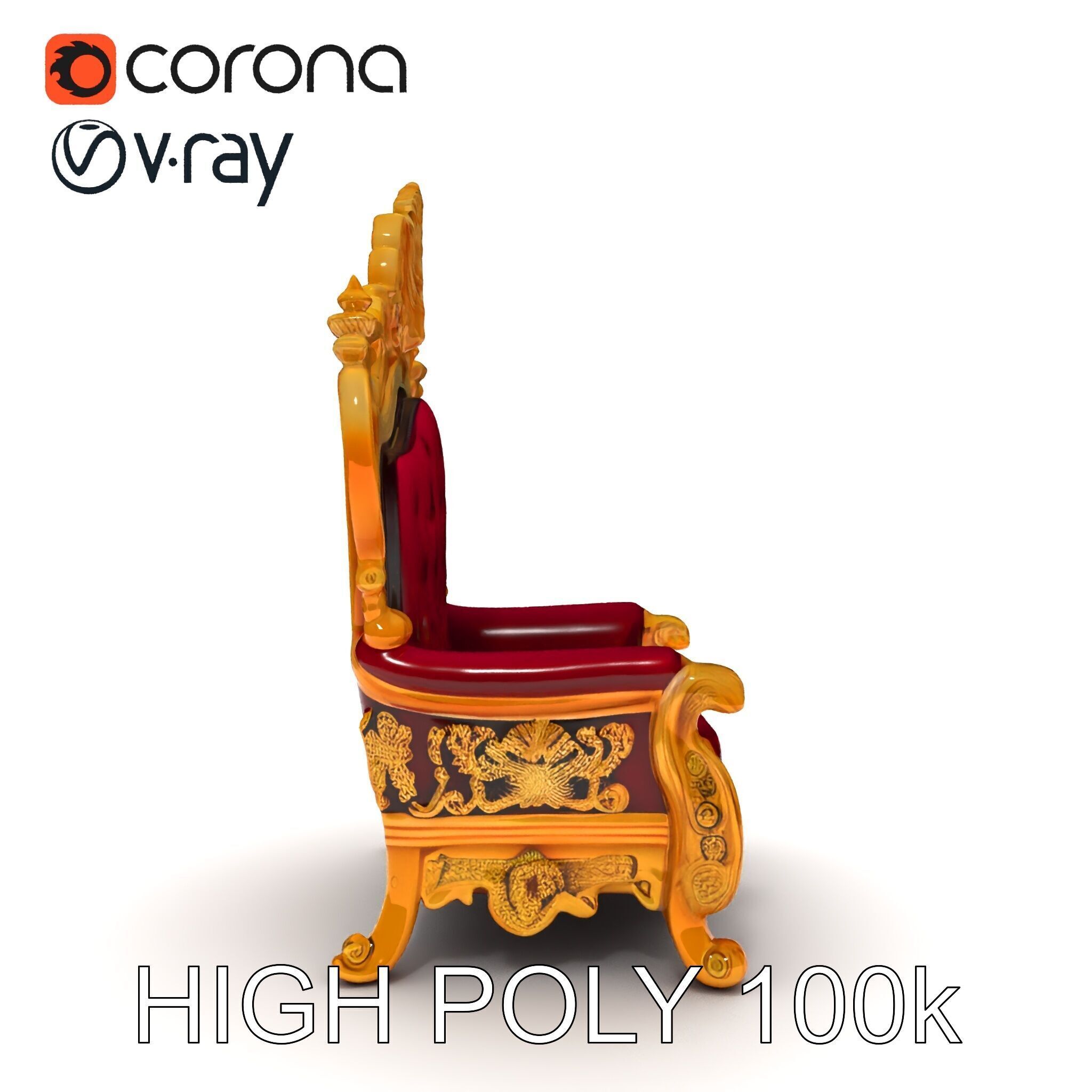 Royal Throne Chair Model Pack with Ornate Detailing Low-poly 3D model_31