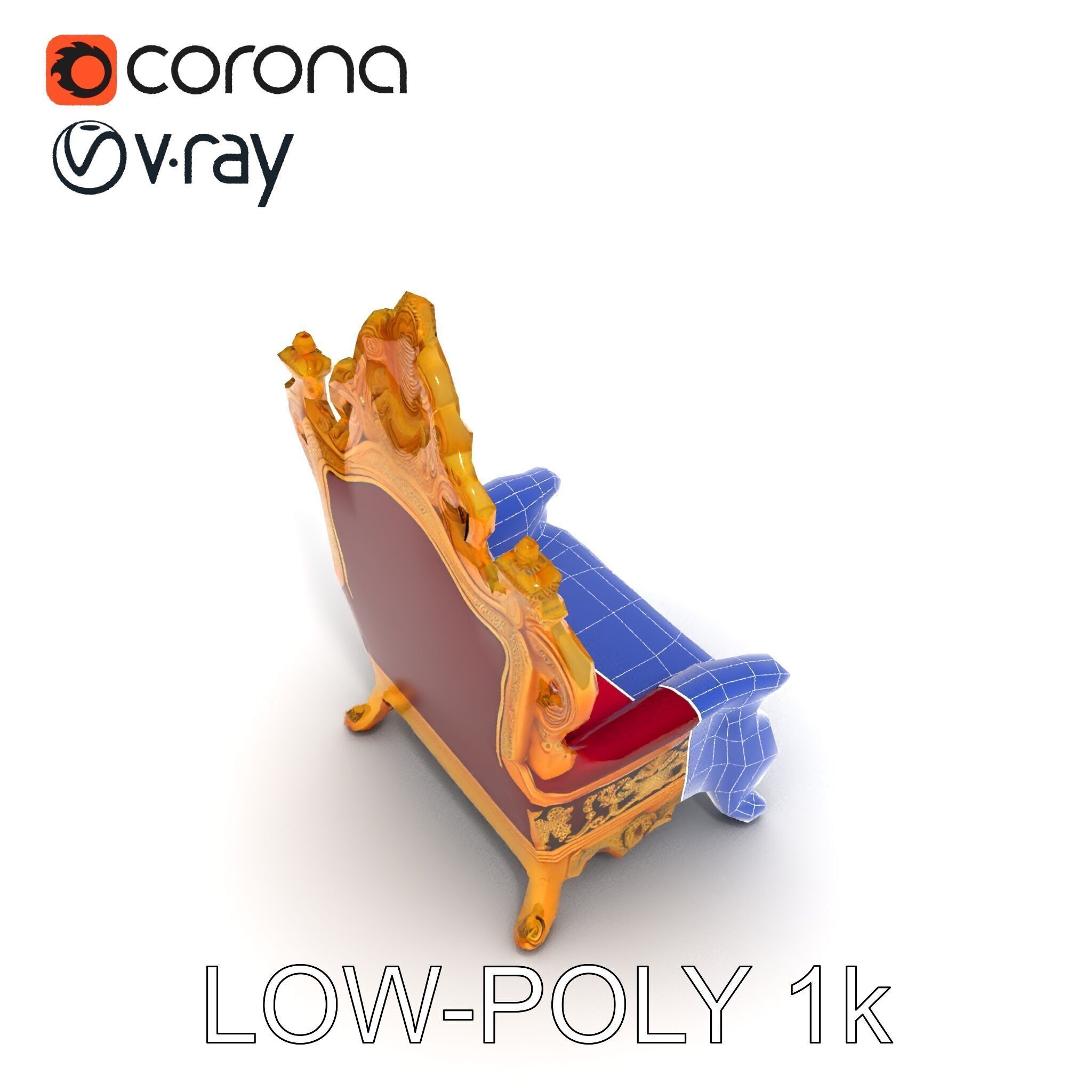 Royal Throne Chair Model Pack with Ornate Detailing Low-poly 3D model_33