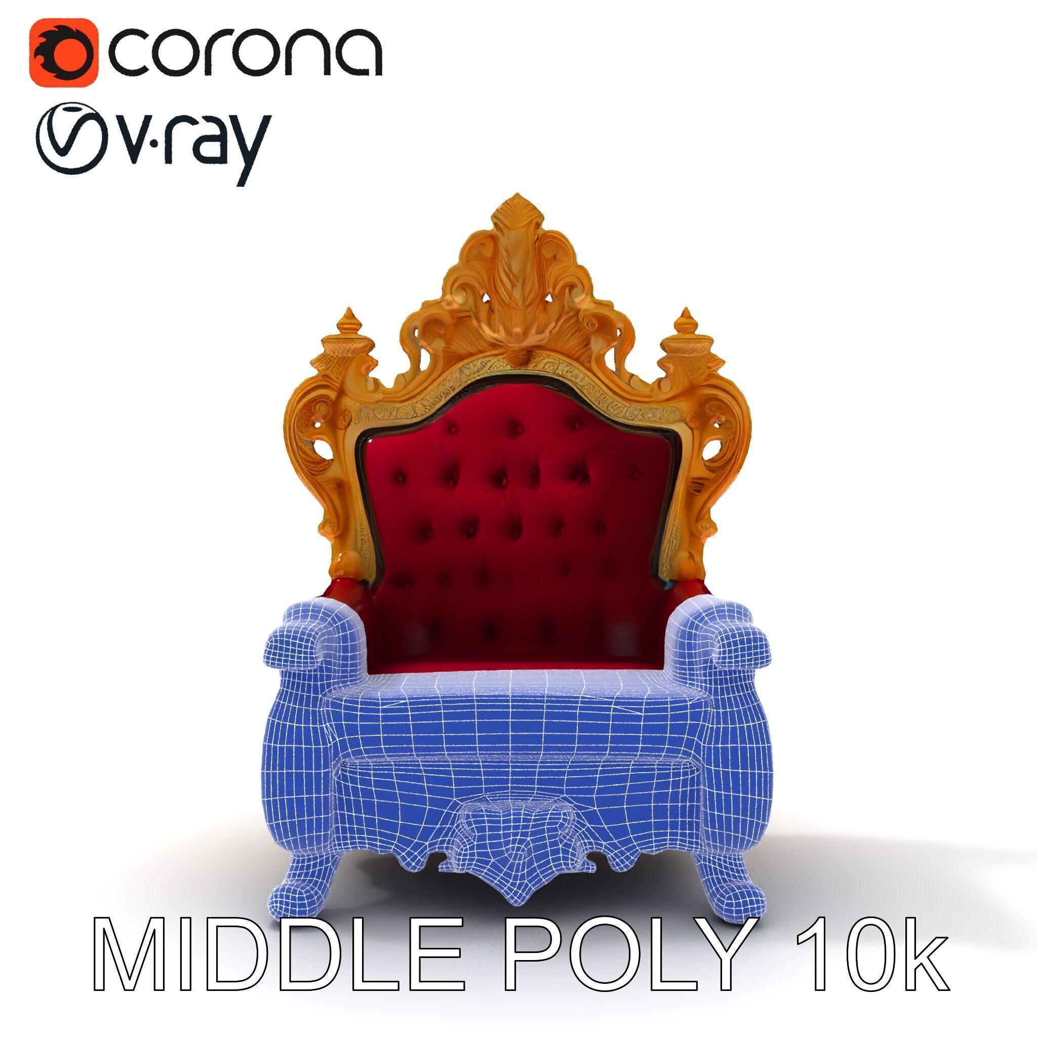 Royal Throne Chair Model Pack with Ornate Detailing Low-poly 3D model_32