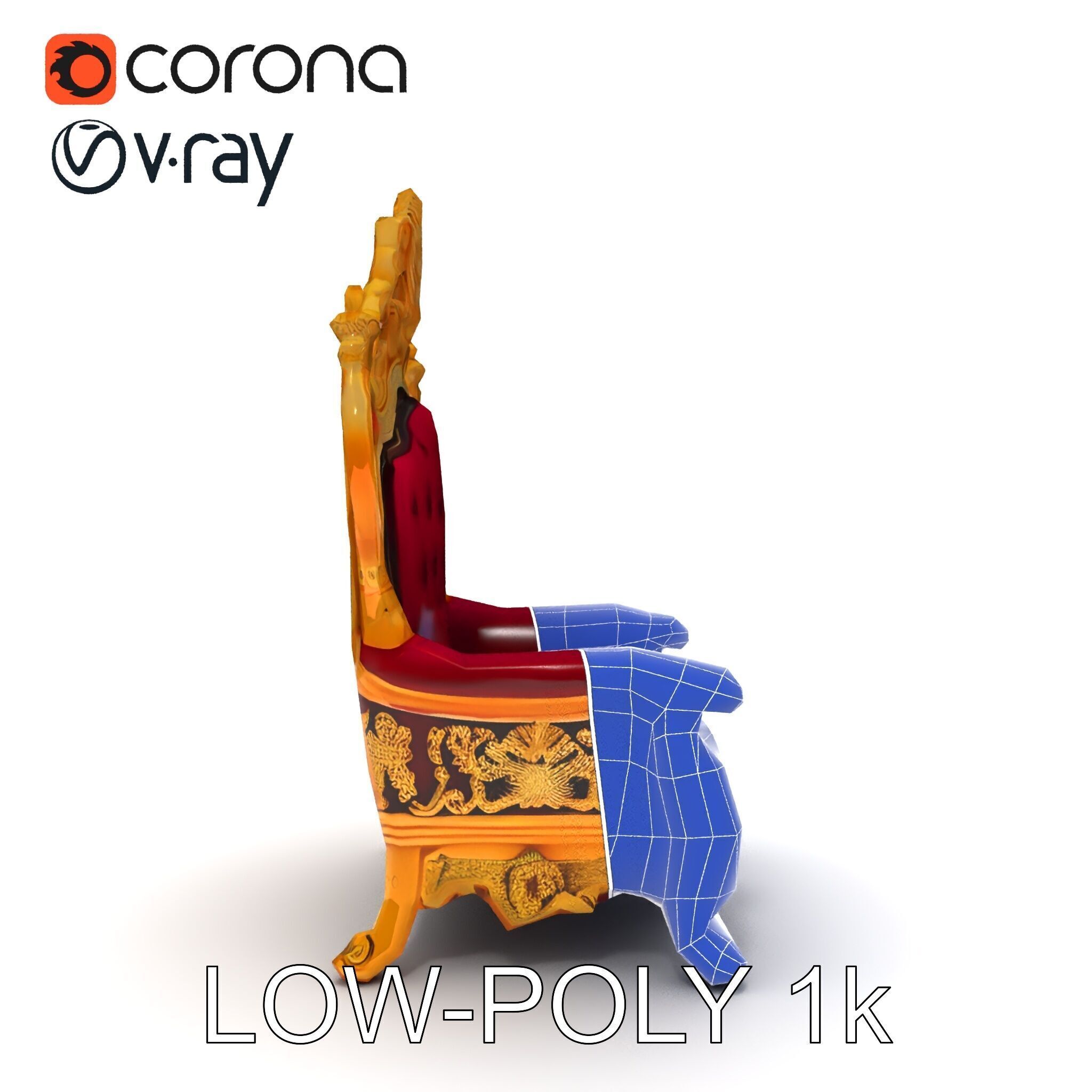 Royal Throne Chair Model Pack with Ornate Detailing Low-poly 3D model_24