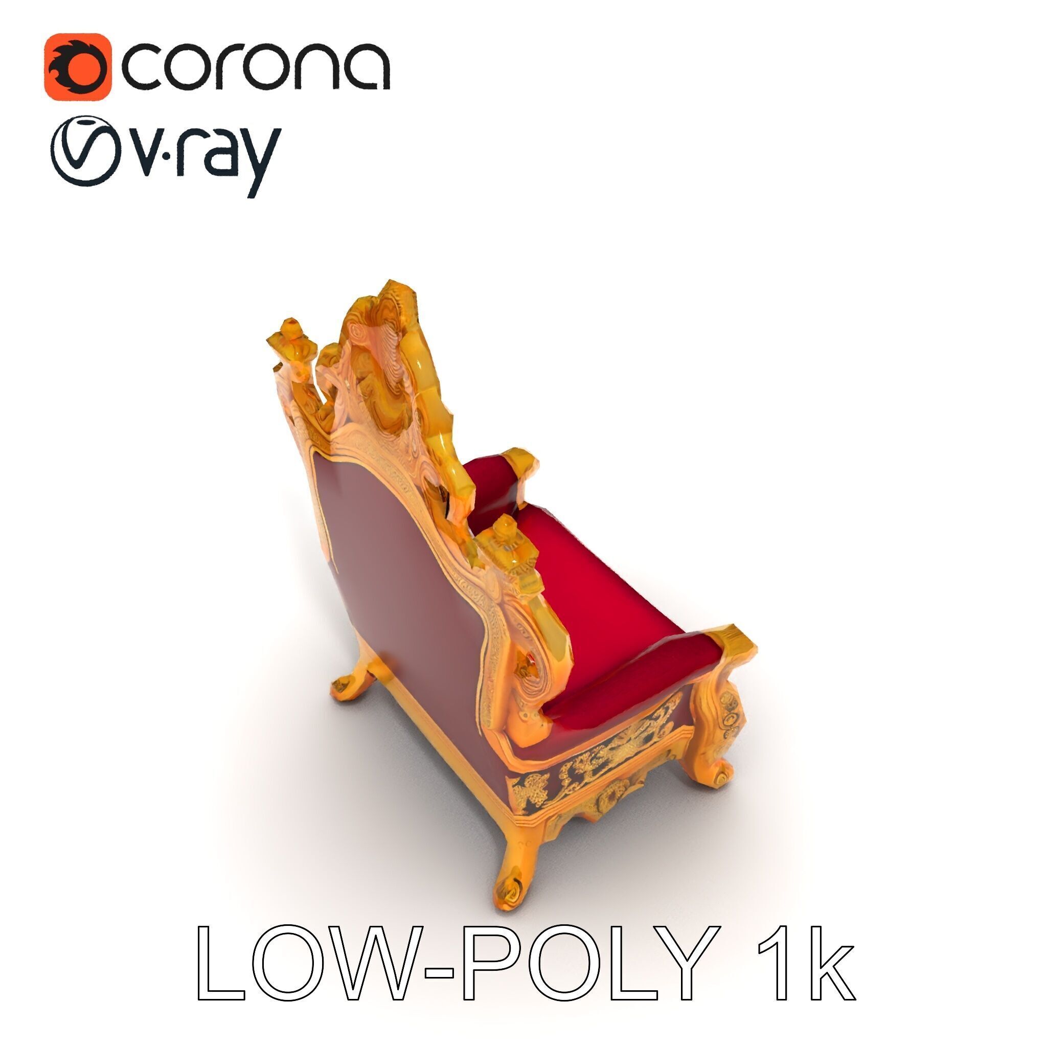Royal Throne Chair Model Pack with Ornate Detailing Low-poly 3D model_27
