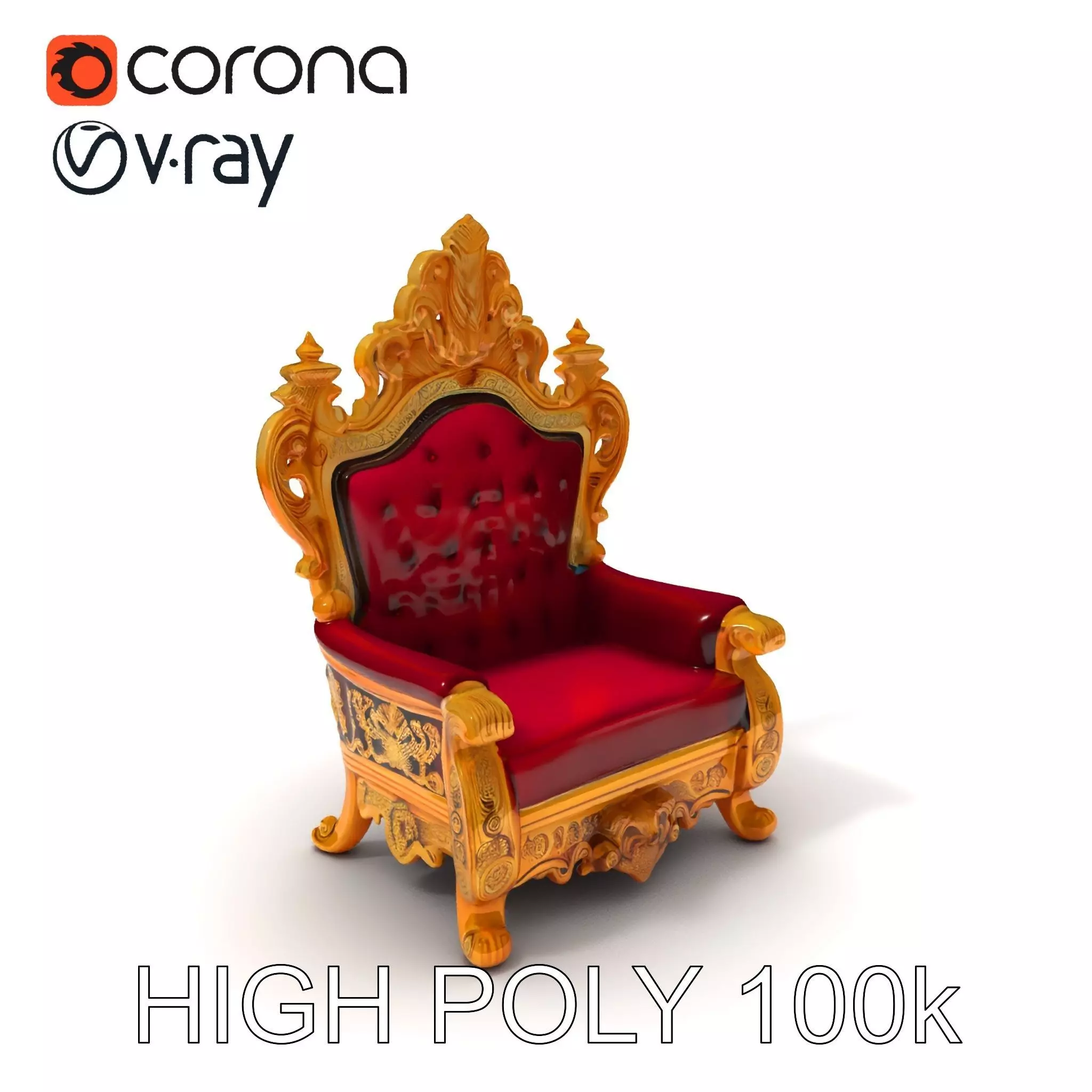 Royal Throne Chair Model Pack with Ornate Detailing Low-poly 3D model_0