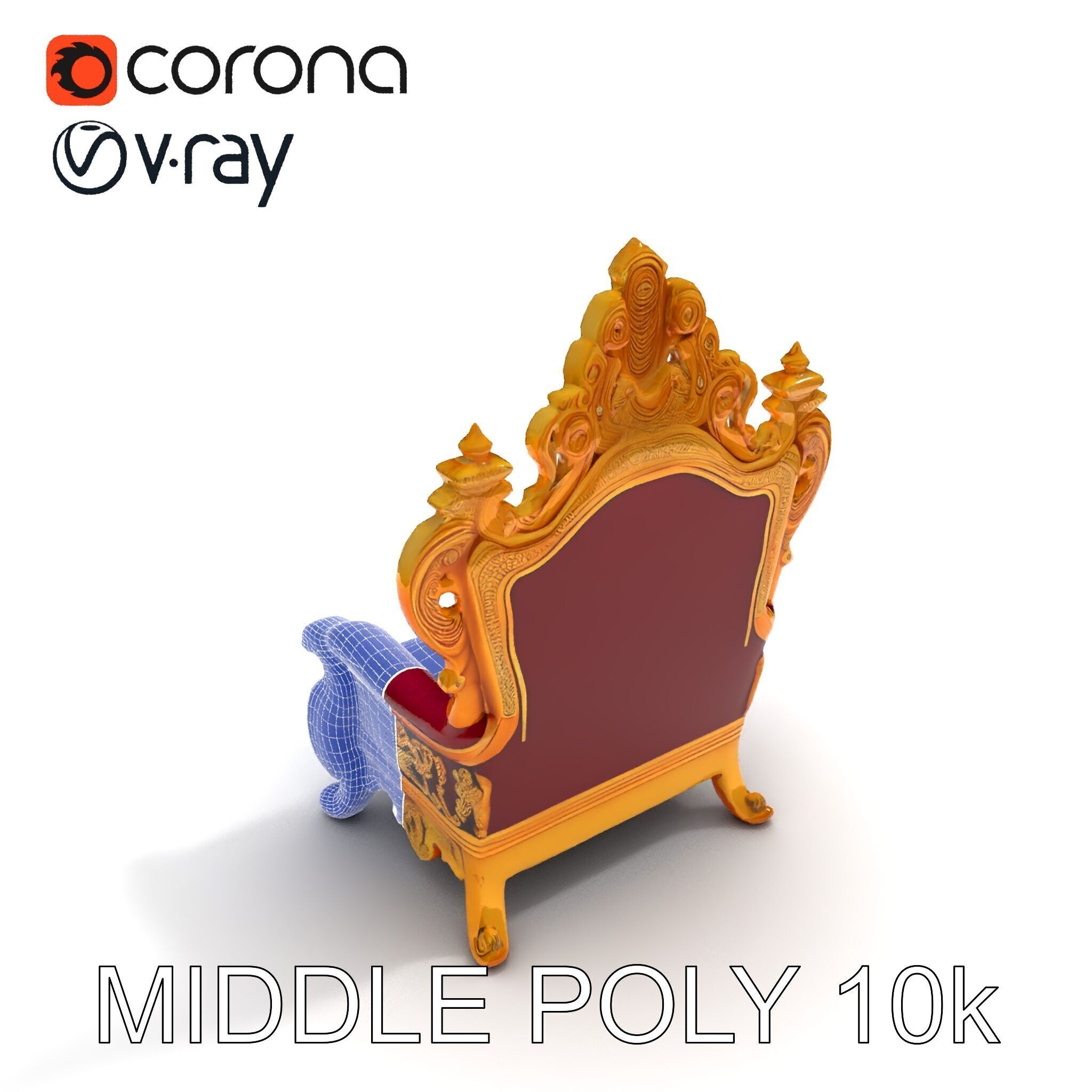 Royal Throne Chair Model Pack with Ornate Detailing Low-poly 3D model_14