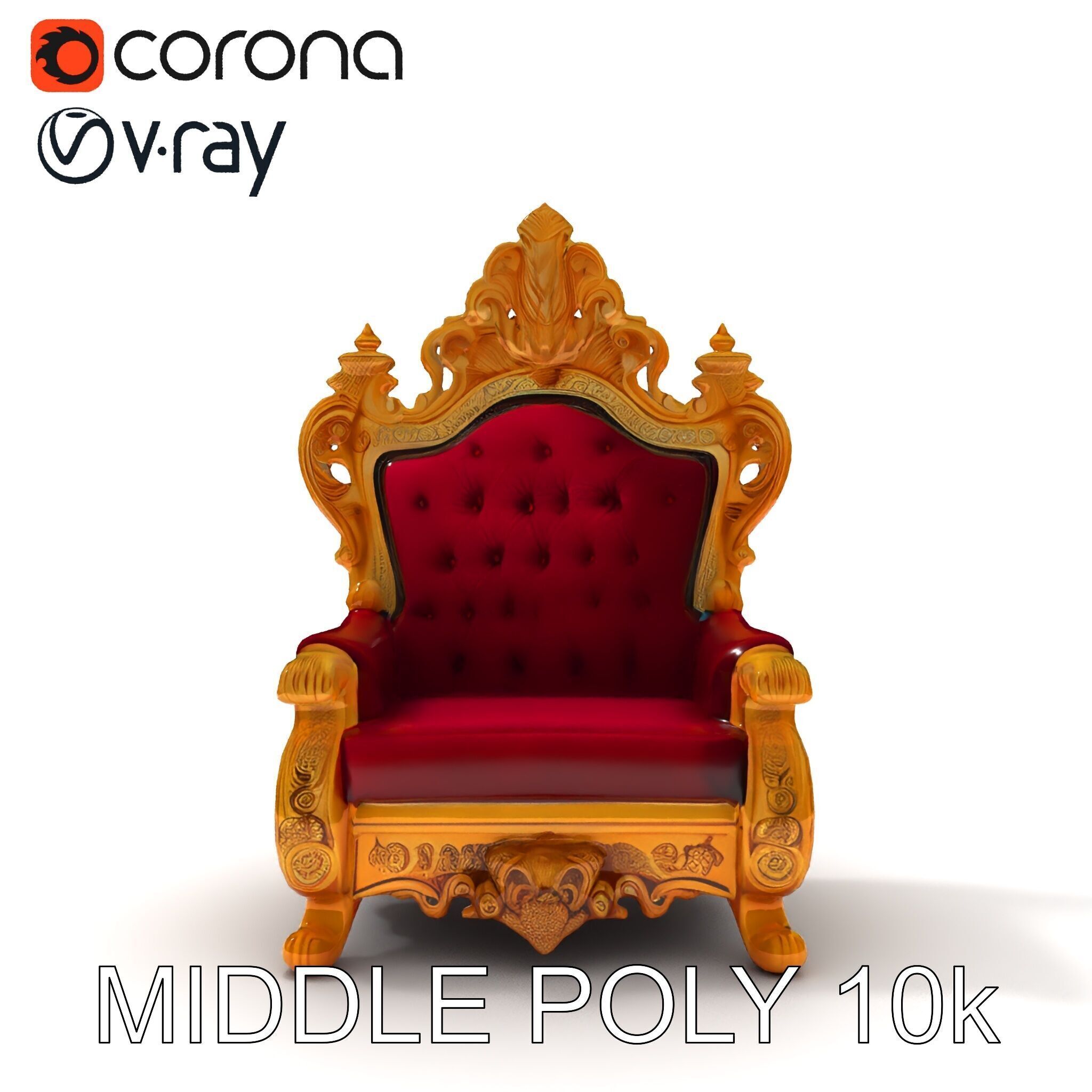 Royal Throne Chair Model Pack with Ornate Detailing Low-poly 3D model_8