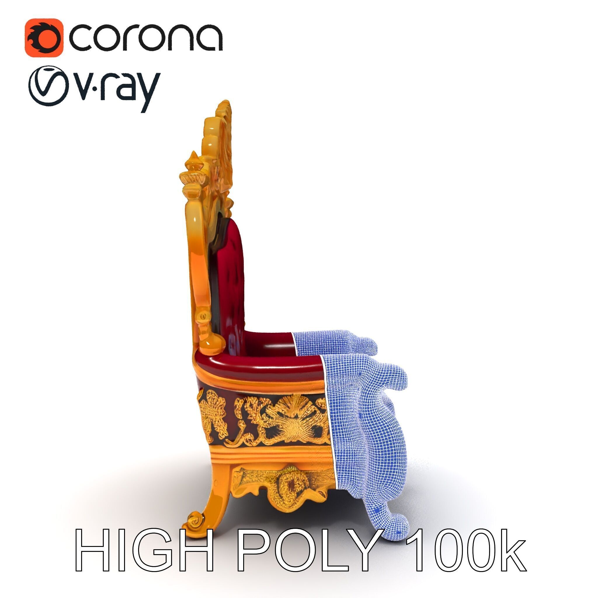 Royal Throne Chair Model Pack with Ornate Detailing Low-poly 3D model_25