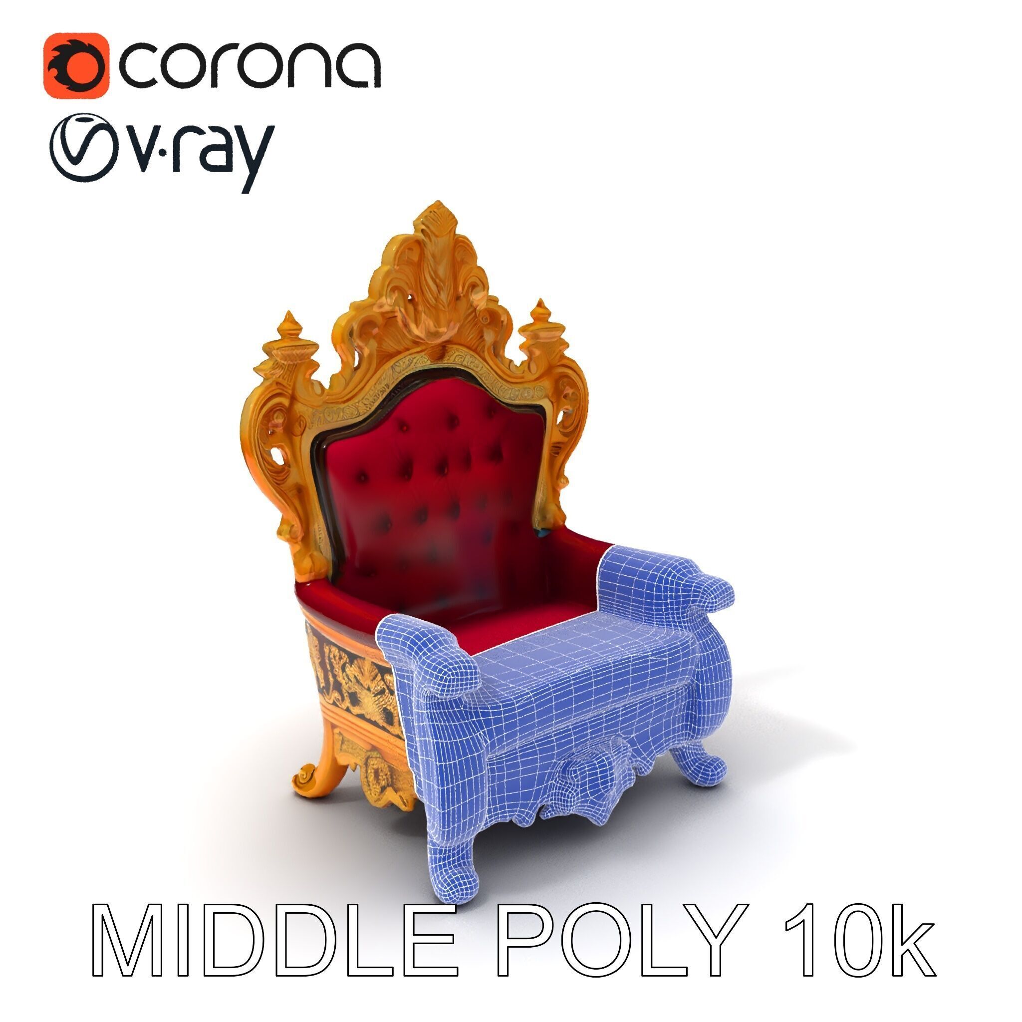 Royal Throne Chair Model Pack with Ornate Detailing Low-poly 3D model_16