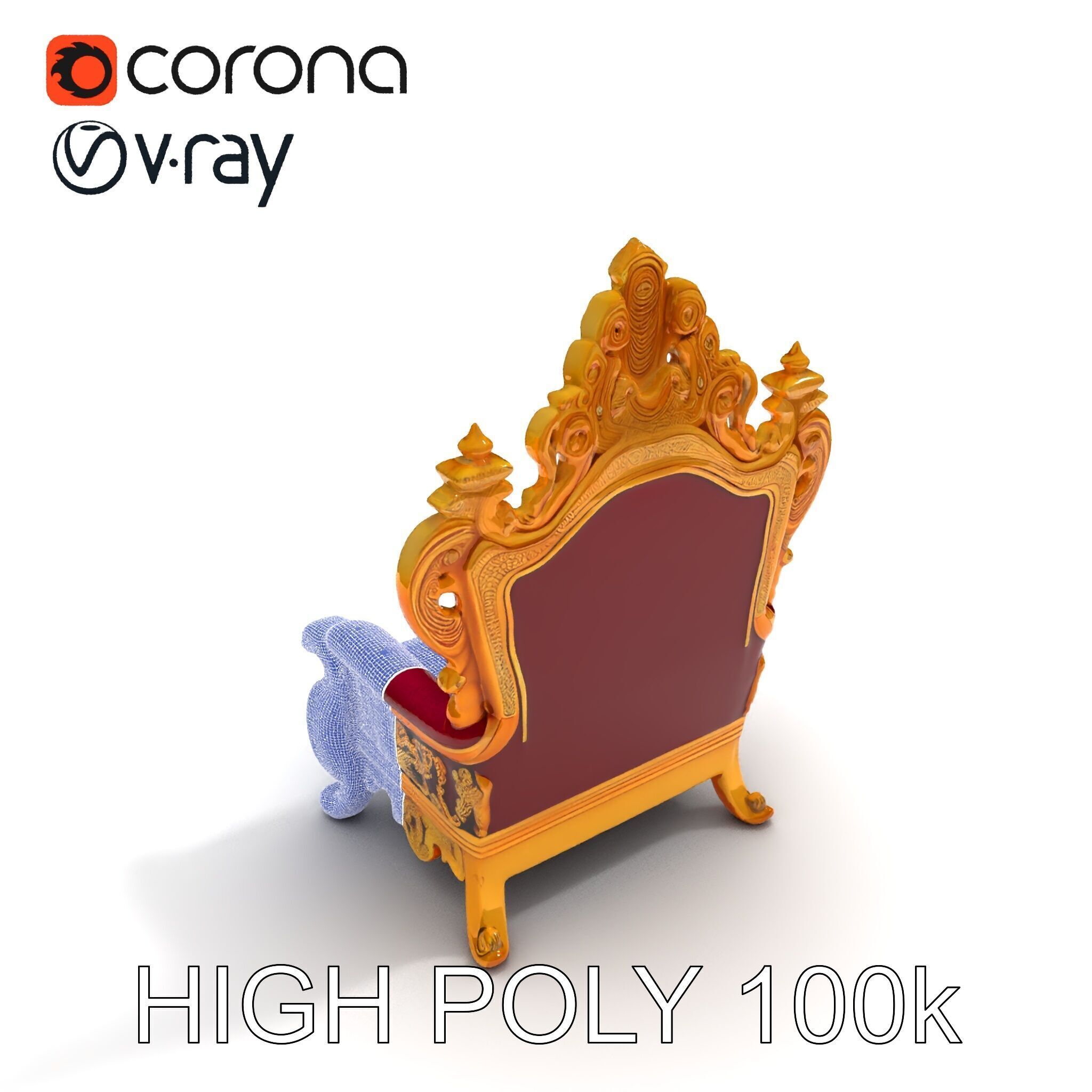 Royal Throne Chair Model Pack with Ornate Detailing Low-poly 3D model_22