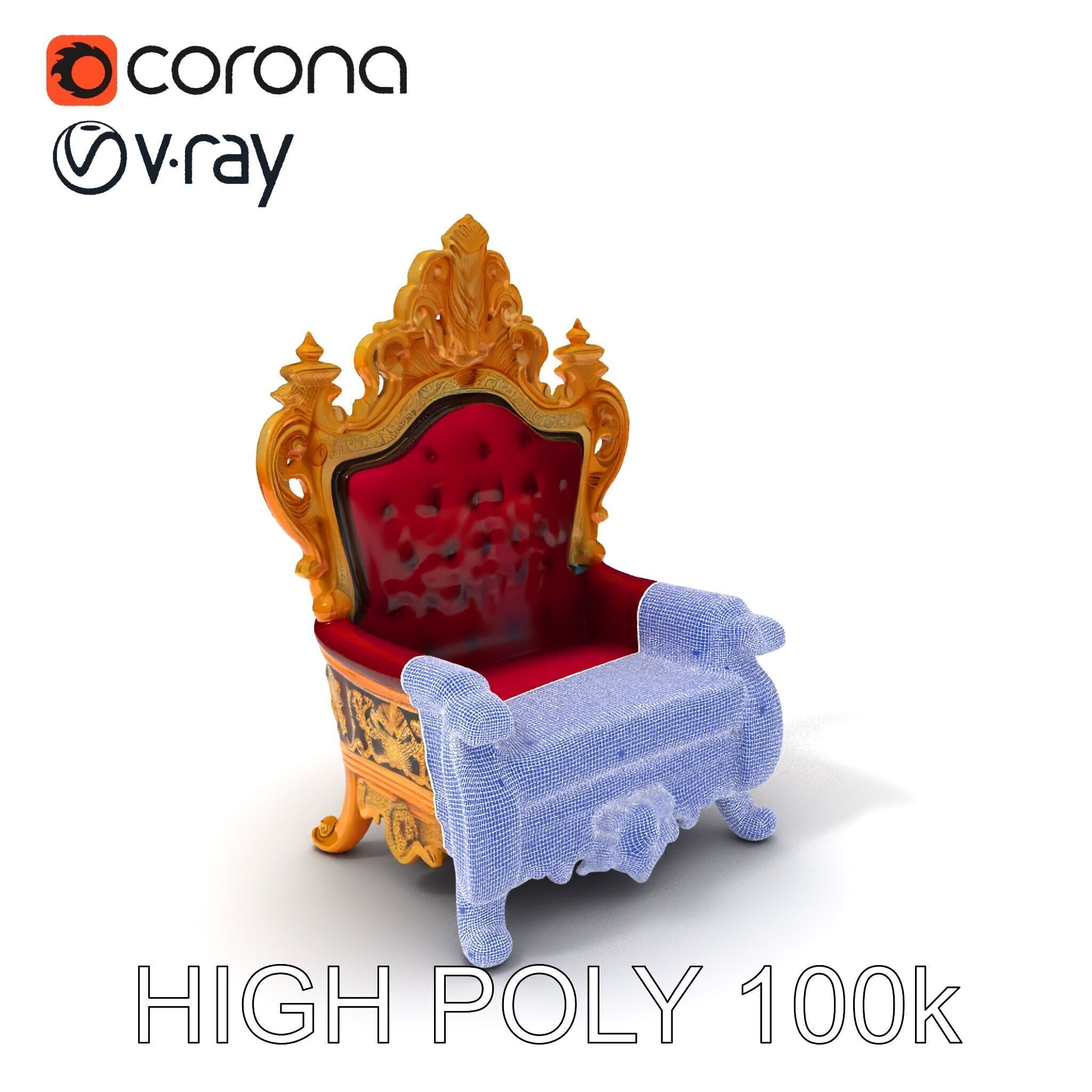 Royal Throne Chair Model Pack with Ornate Detailing Low-poly 3D model_3