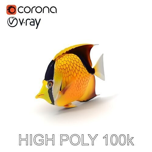Vibrant Yellow Fish Model Pack with PBR Textures Low-poly 3D model