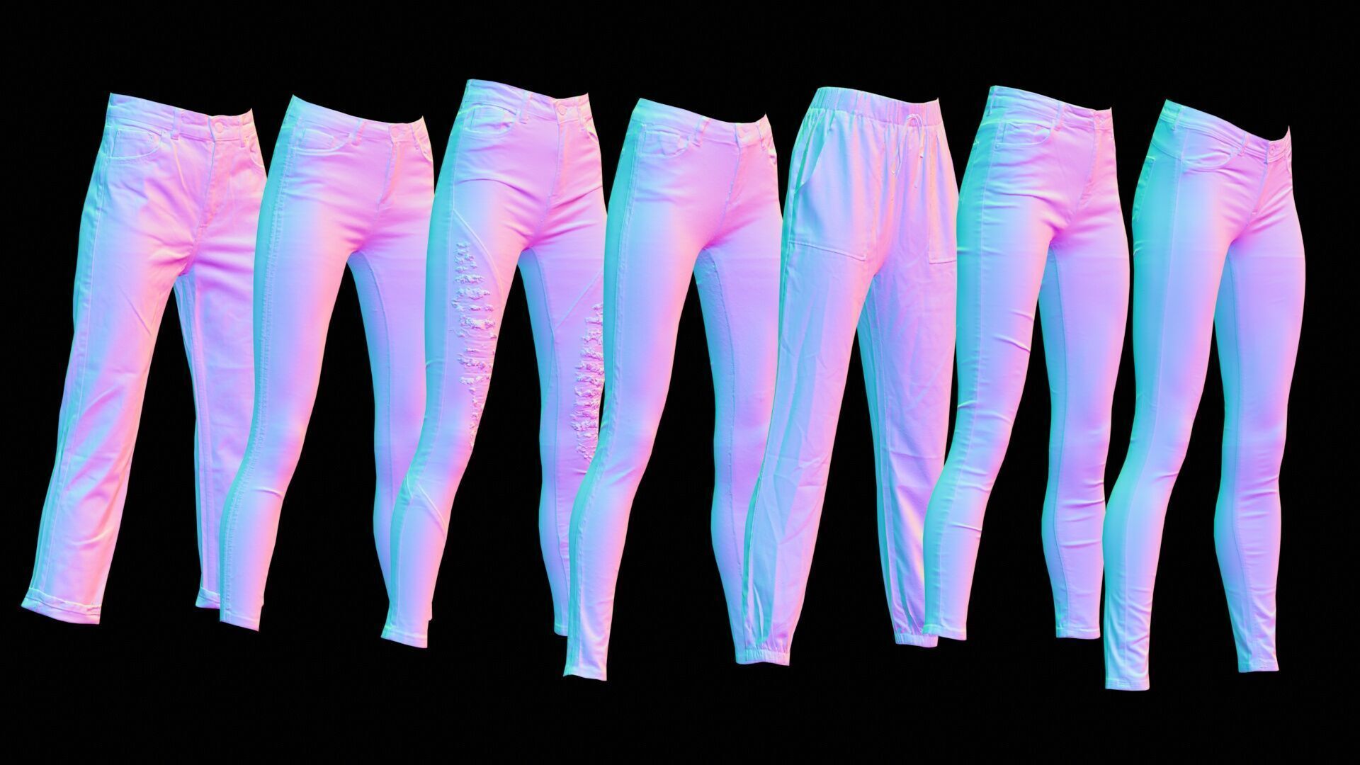 7 Realistic Pants Pack 9 Low-poly 3D model_8