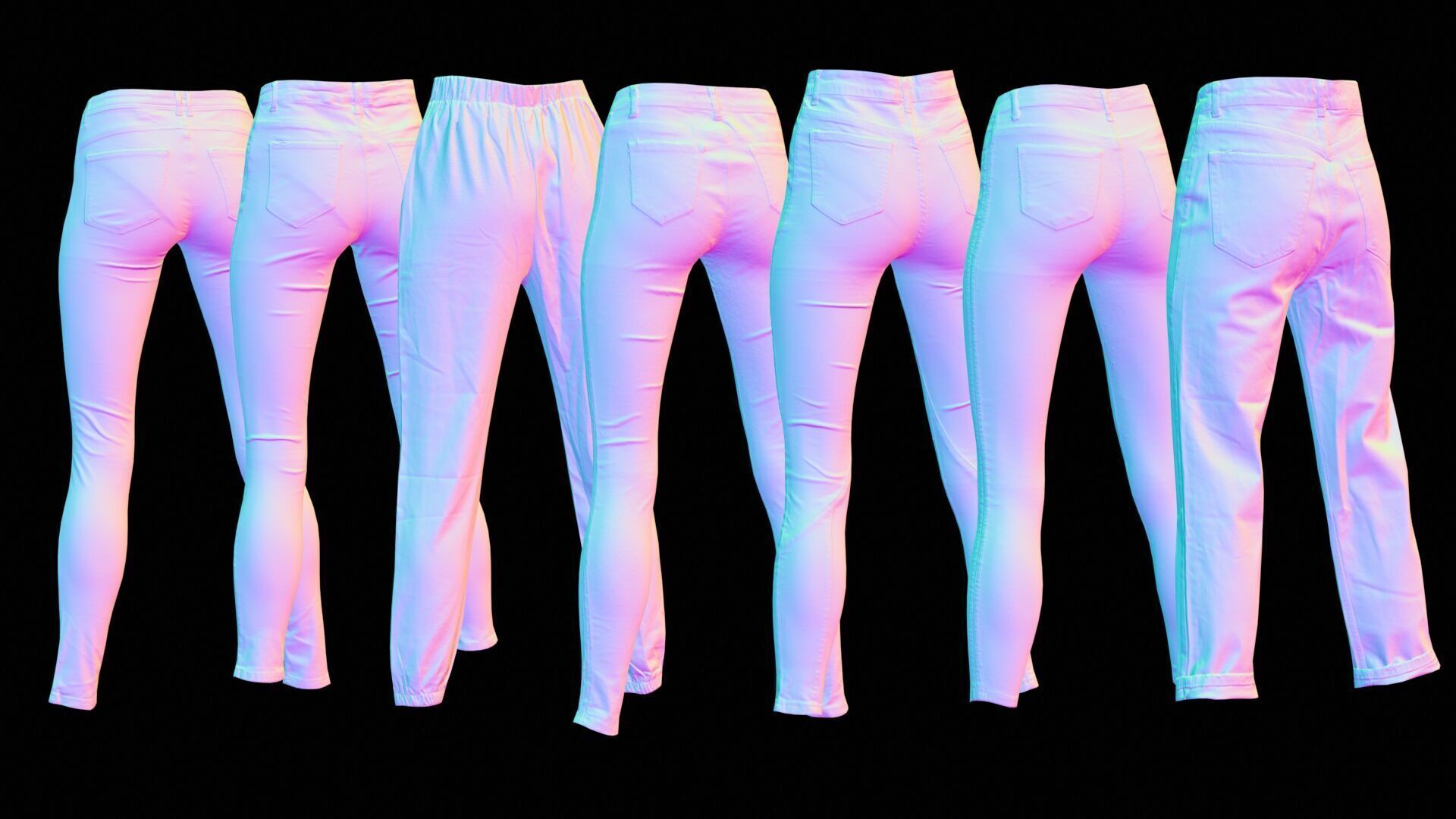 7 Realistic Pants Pack 9 Low-poly 3D model_9
