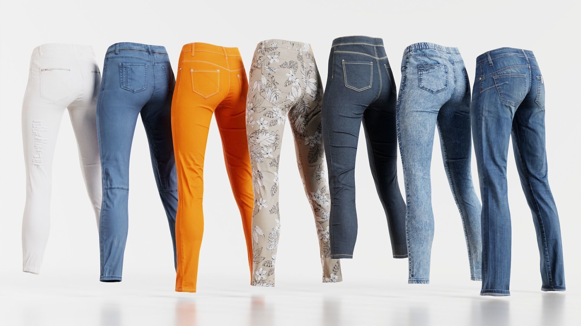 7 Realistic Pants Pack 8 Low-poly 3D model_1