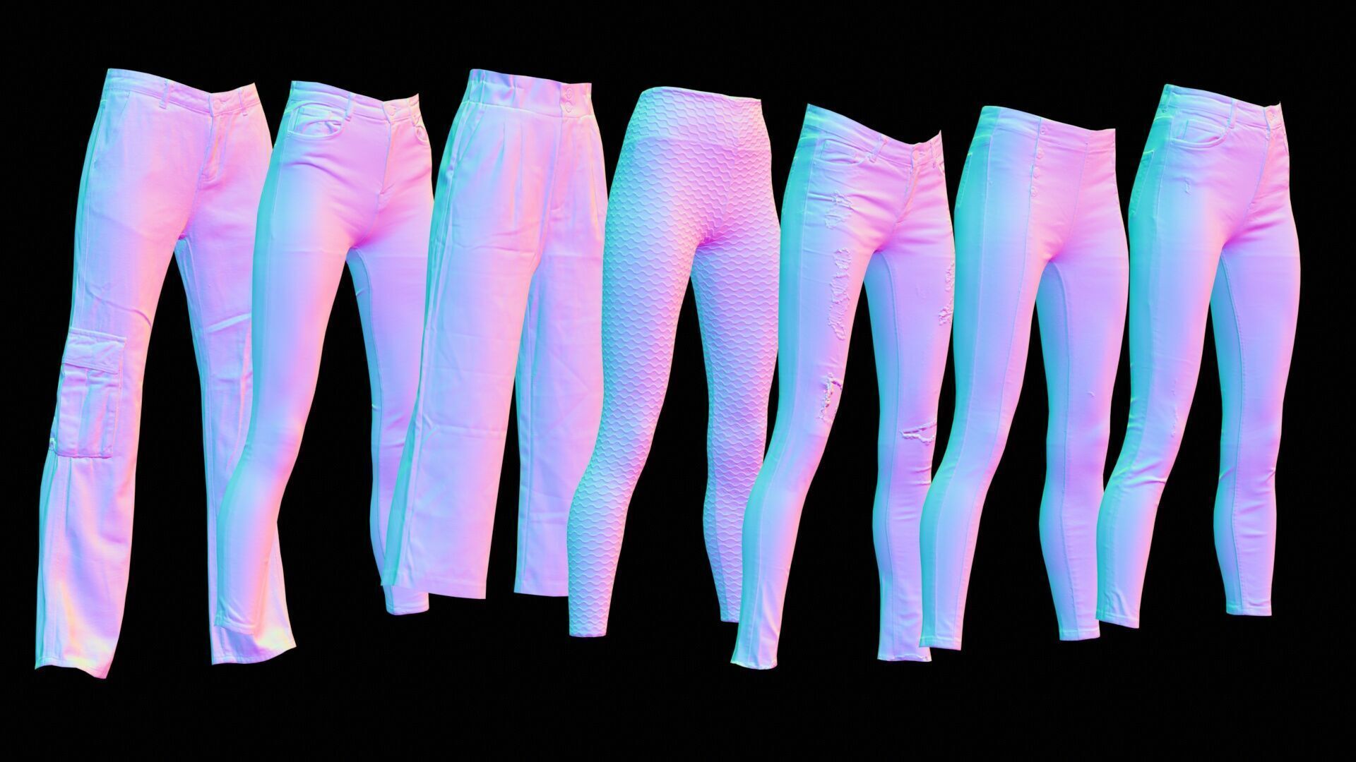 7 Realistic Pants Pack 6 Low-poly 3D model_8
