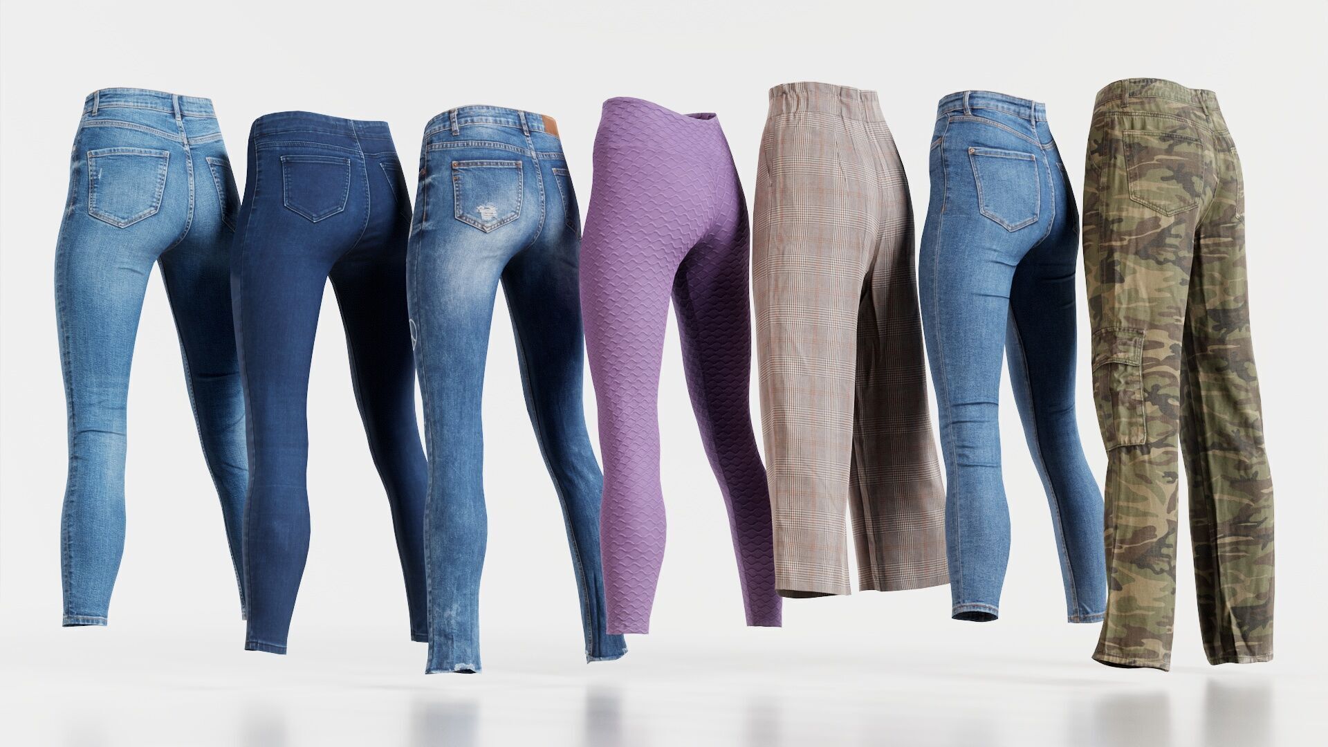 7 Realistic Pants Pack 6 Low-poly 3D model_1