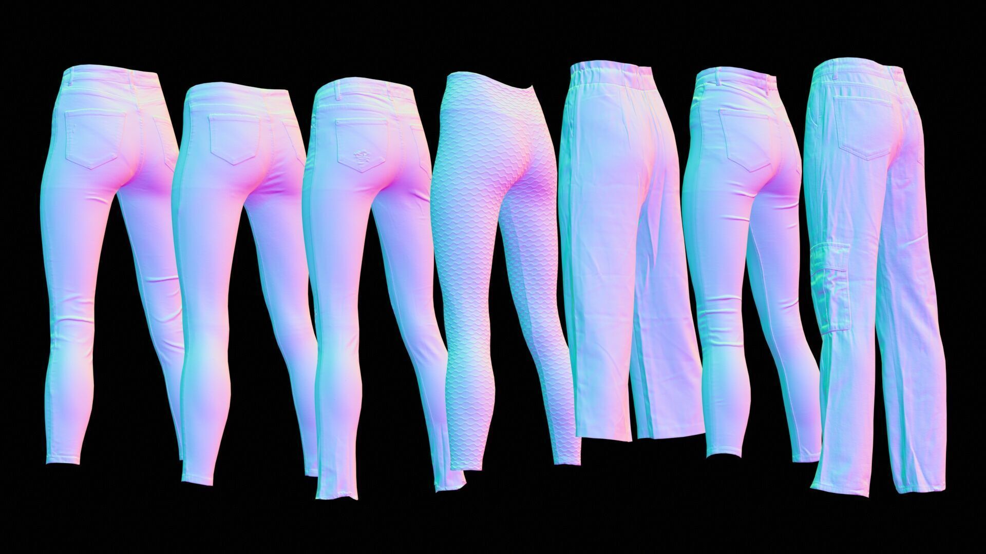 7 Realistic Pants Pack 6 Low-poly 3D model_9