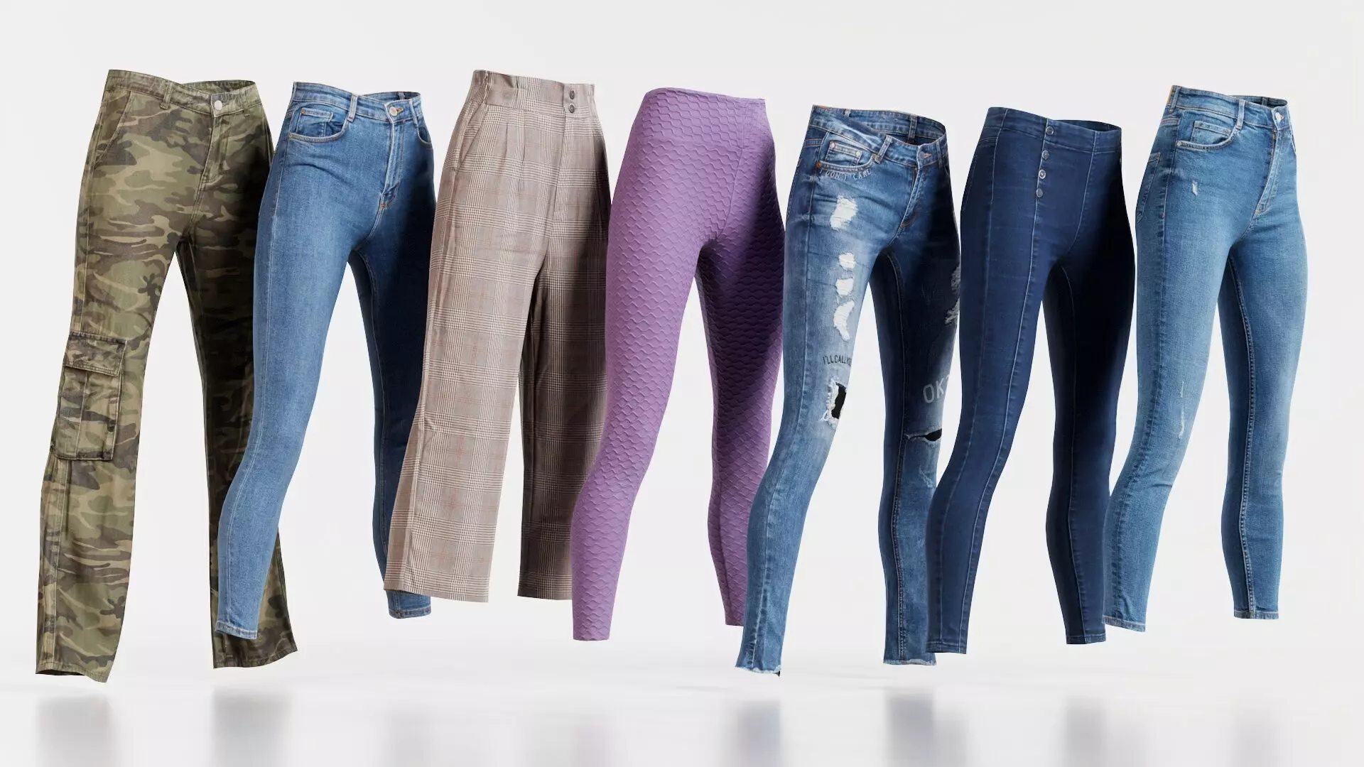 7 Realistic Pants Pack 6 Low-poly 3D model_0