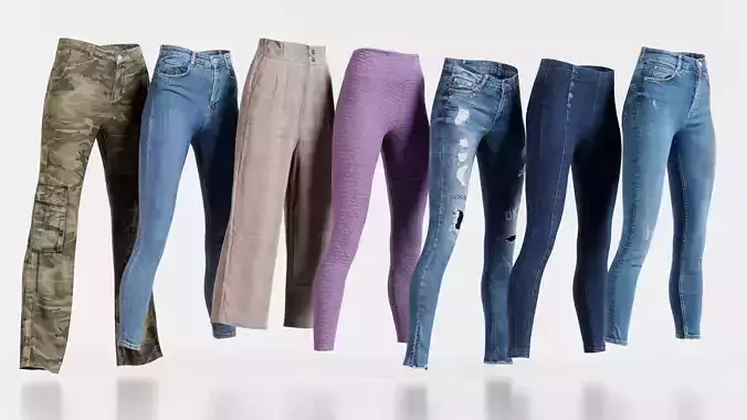 7 Realistic Pants Pack 6 Low-poly 3D model