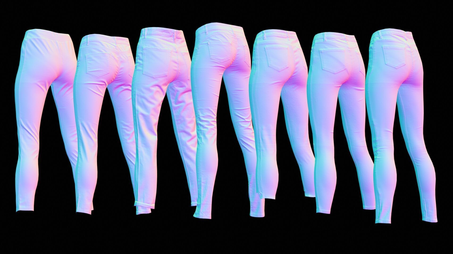 7 Realistic Pants Pack 5 Low-poly 3D model_9