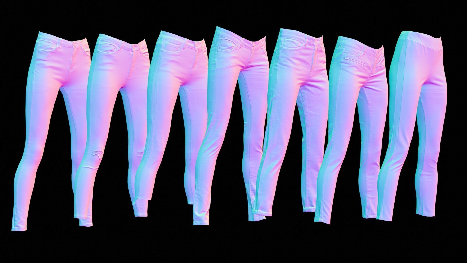 7 Realistic Pants Pack 5 Low-poly 3D model_8