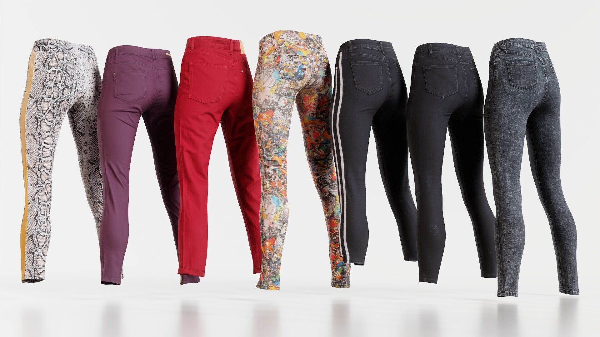 7 Realistic Pants Pack 5 Low-poly 3D model_1