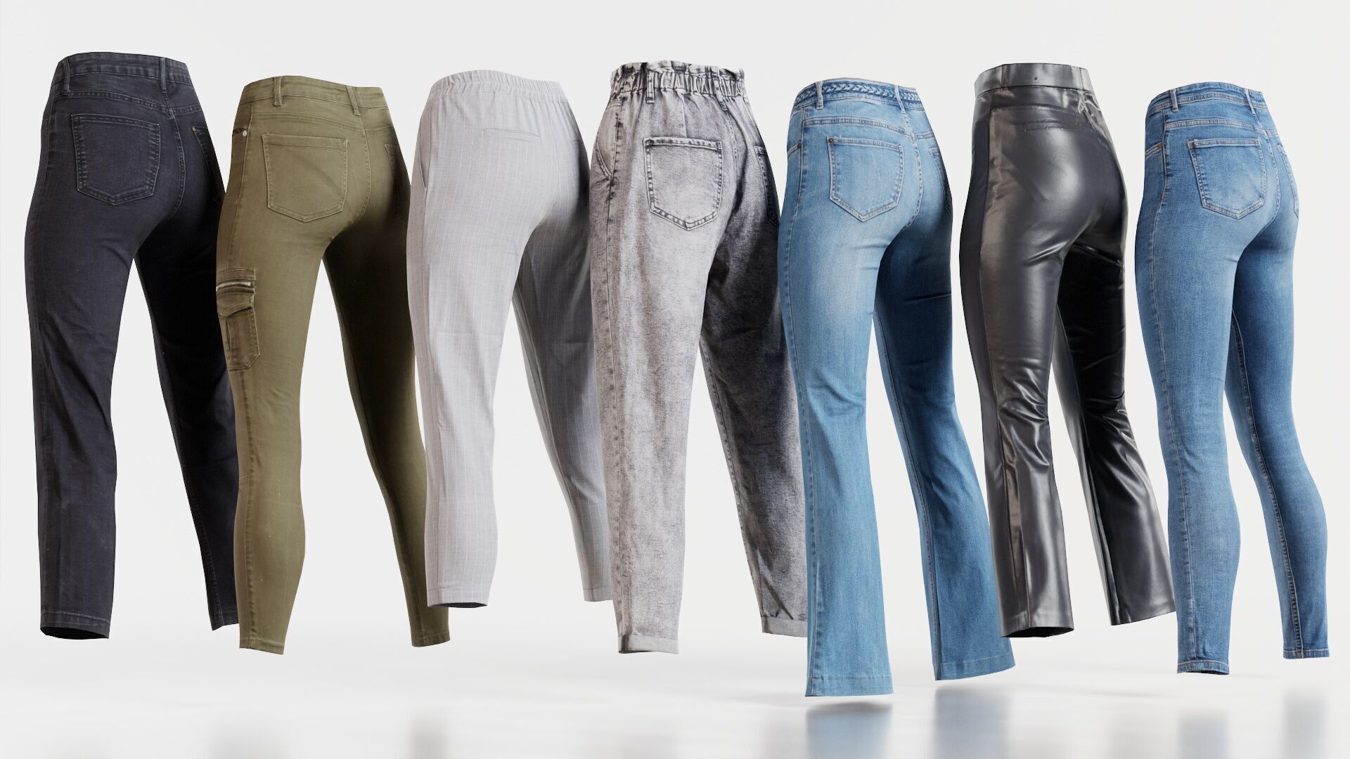 7 Realistic Pants Pack 4 Low-poly 3D model_1