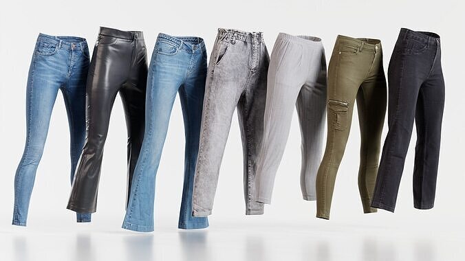 7 Realistic Pants Pack 4 Low-poly 3D model