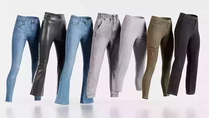 7 Realistic Pants Pack 4 Low-poly 3D model