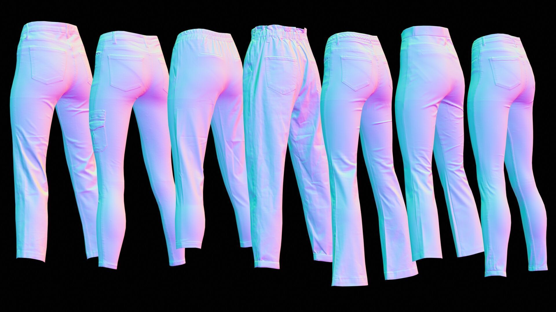7 Realistic Pants Pack 4 Low-poly 3D model_9