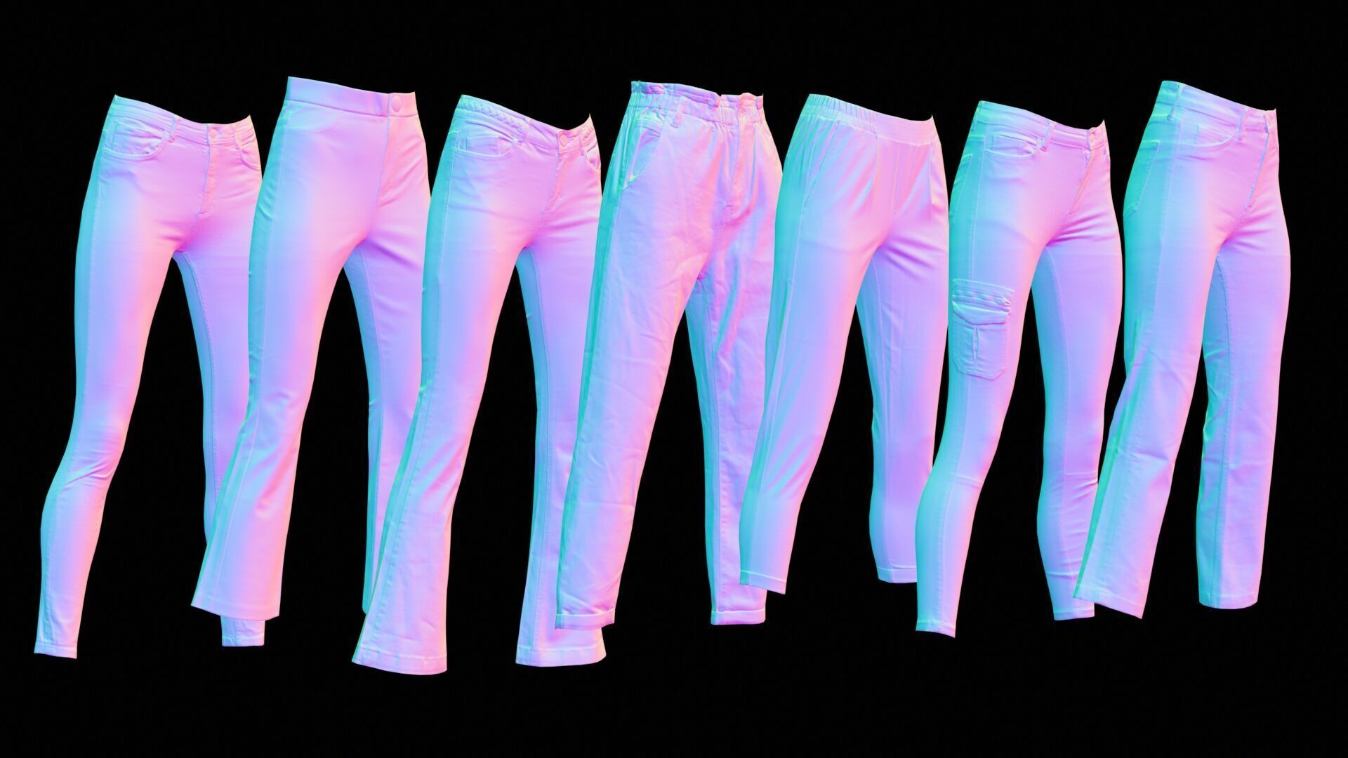 7 Realistic Pants Pack 4 Low-poly 3D model_8