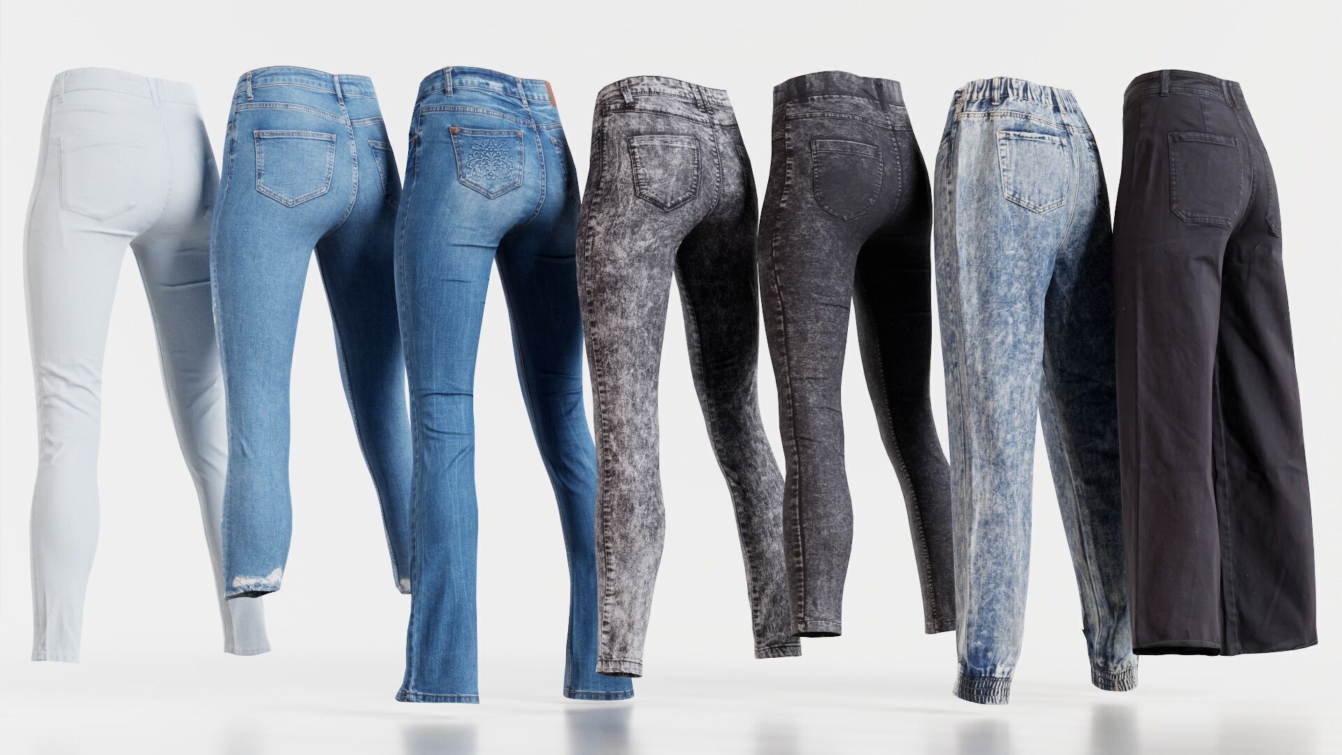 7 Realistic Pants Pack 3 Low-poly 3D model_1