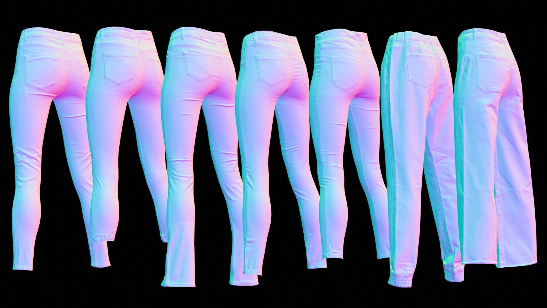 7 Realistic Pants Pack 3 Low-poly 3D model_9