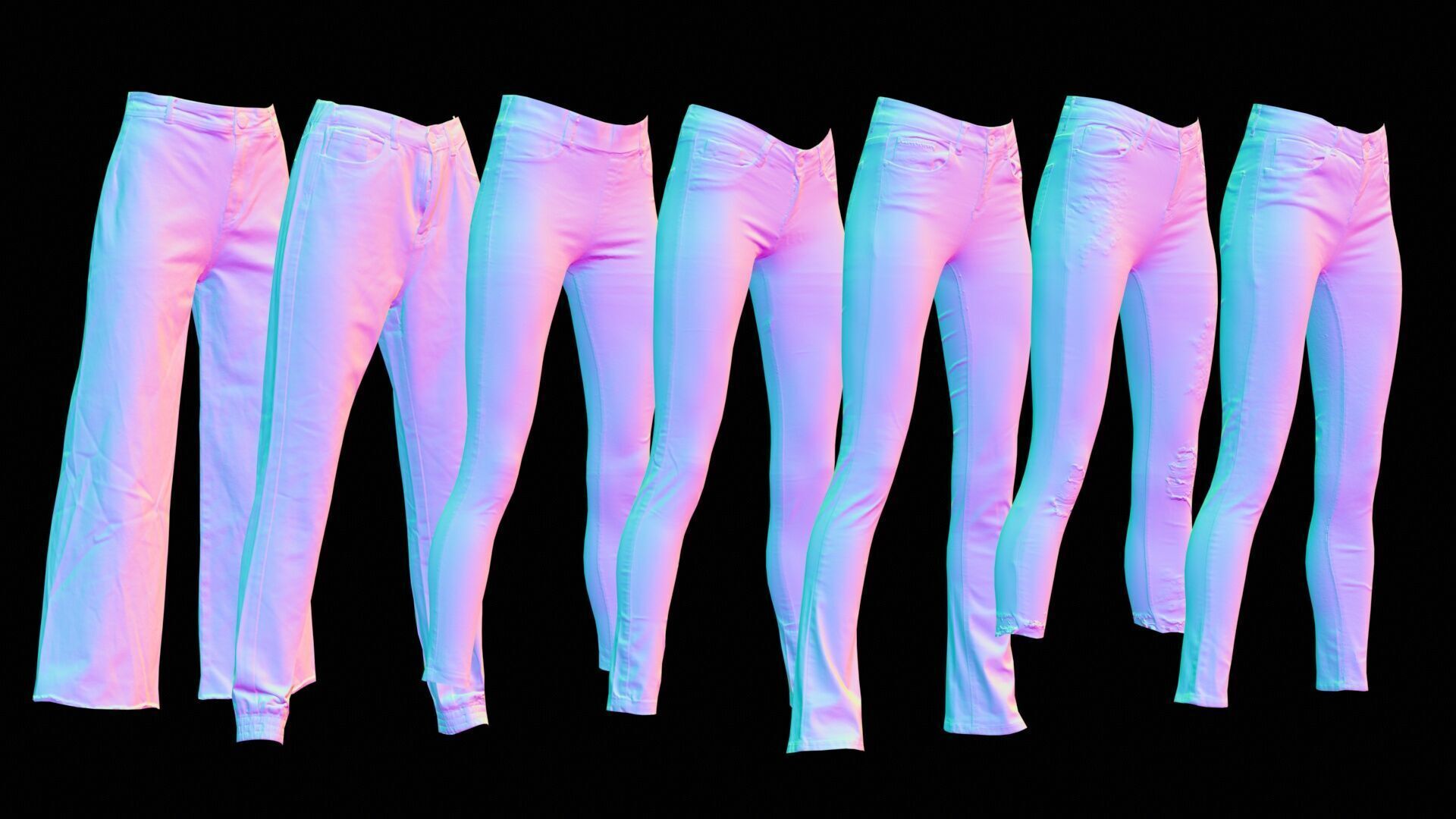 7 Realistic Pants Pack 3 Low-poly 3D model_8