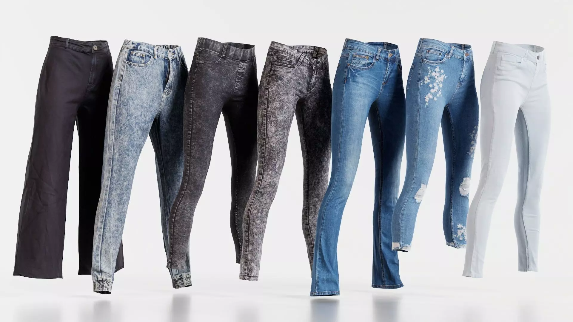 7 Realistic Pants Pack 3 Low-poly 3D model_0