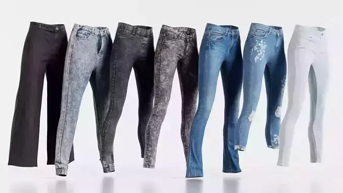 7 Realistic Pants Pack 3 Low-poly 3D model