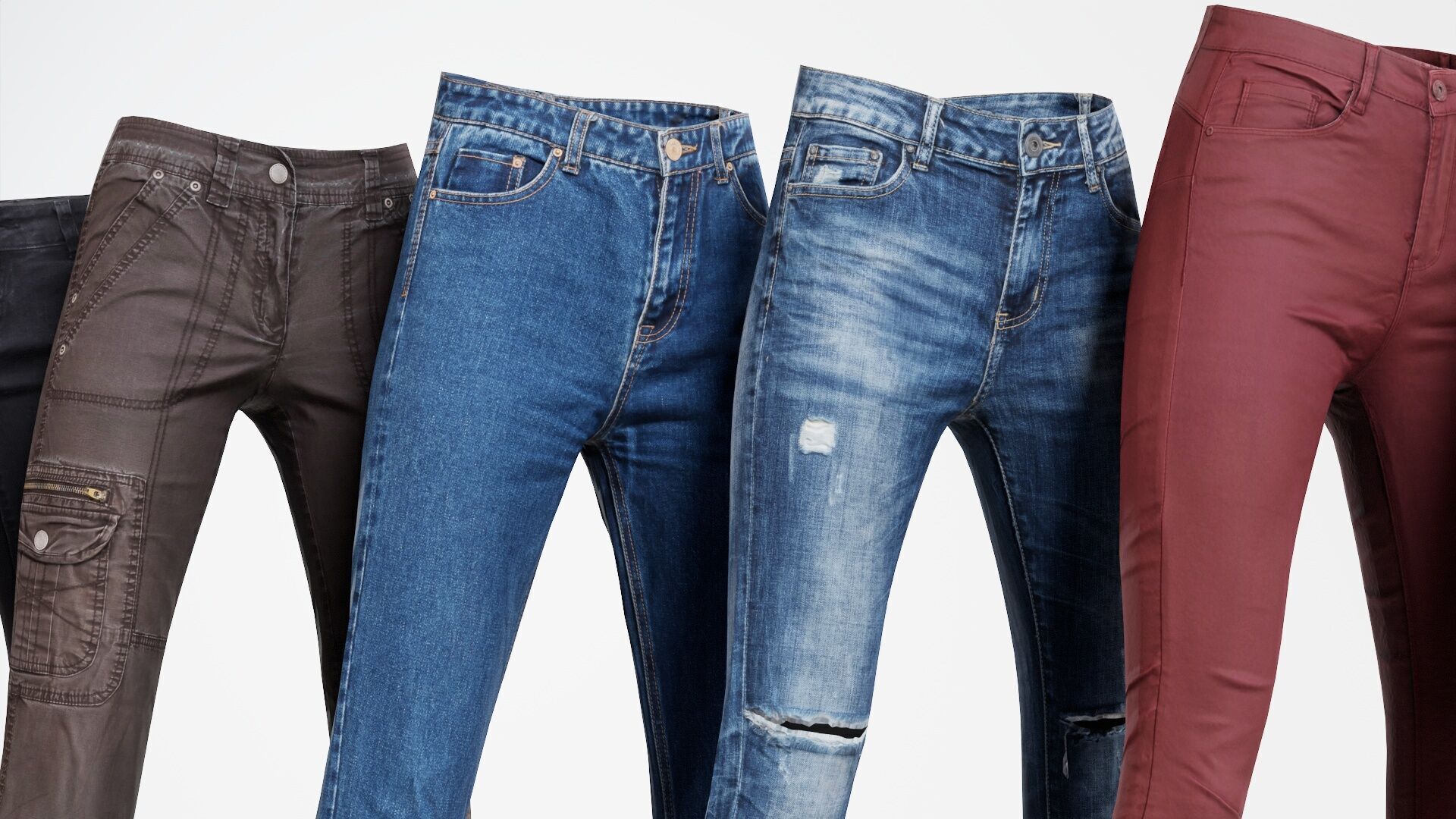 7 Realistic Pants Pack 2 Low-poly 3D model_6