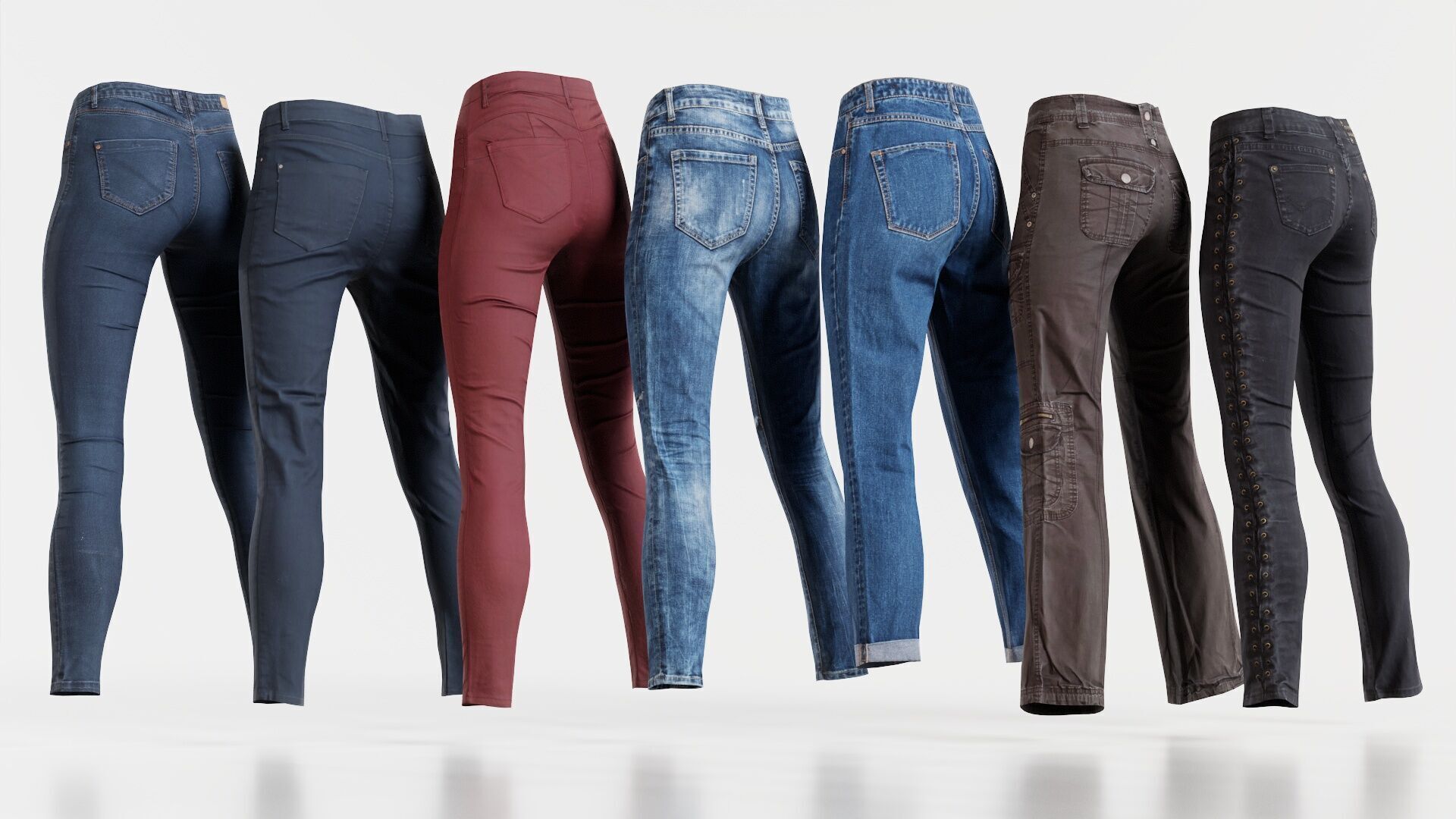 7 Realistic Pants Pack 2 Low-poly 3D model_1