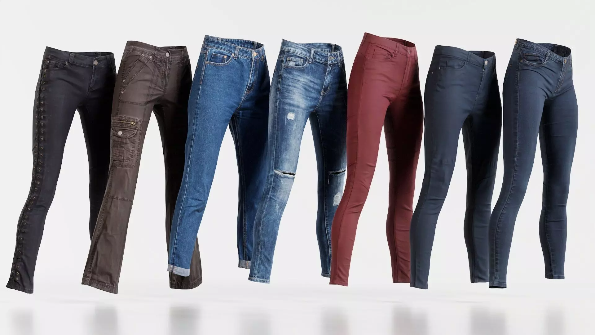 7 Realistic Pants Pack 2 Low-poly 3D model_0