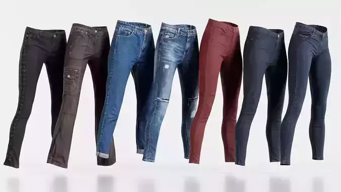 7 Realistic Pants Pack 2 Low-poly 3D model