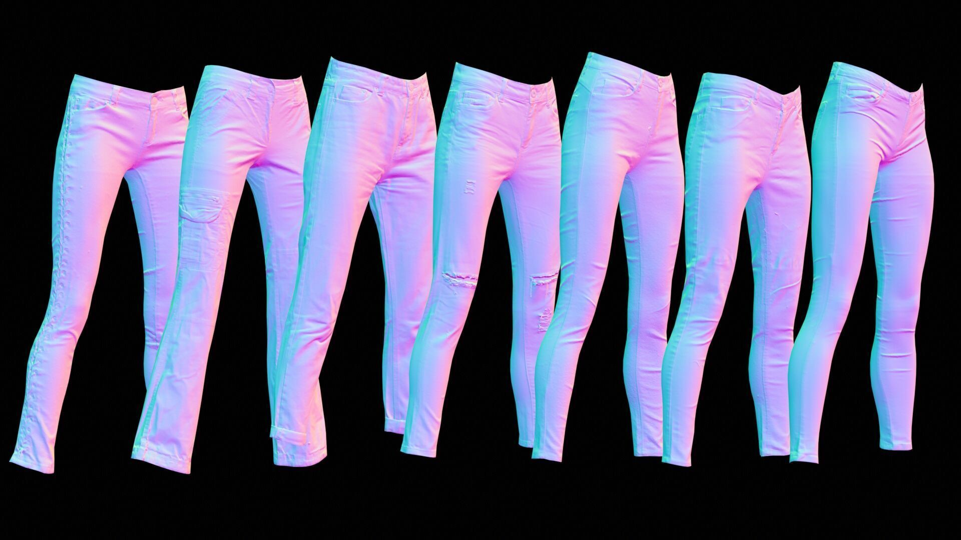 7 Realistic Pants Pack 2 Low-poly 3D model_8