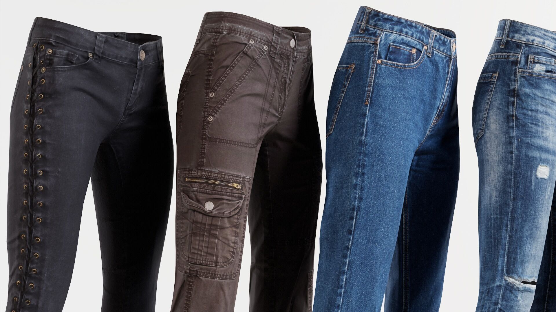 7 Realistic Pants Pack 2 Low-poly 3D model_4