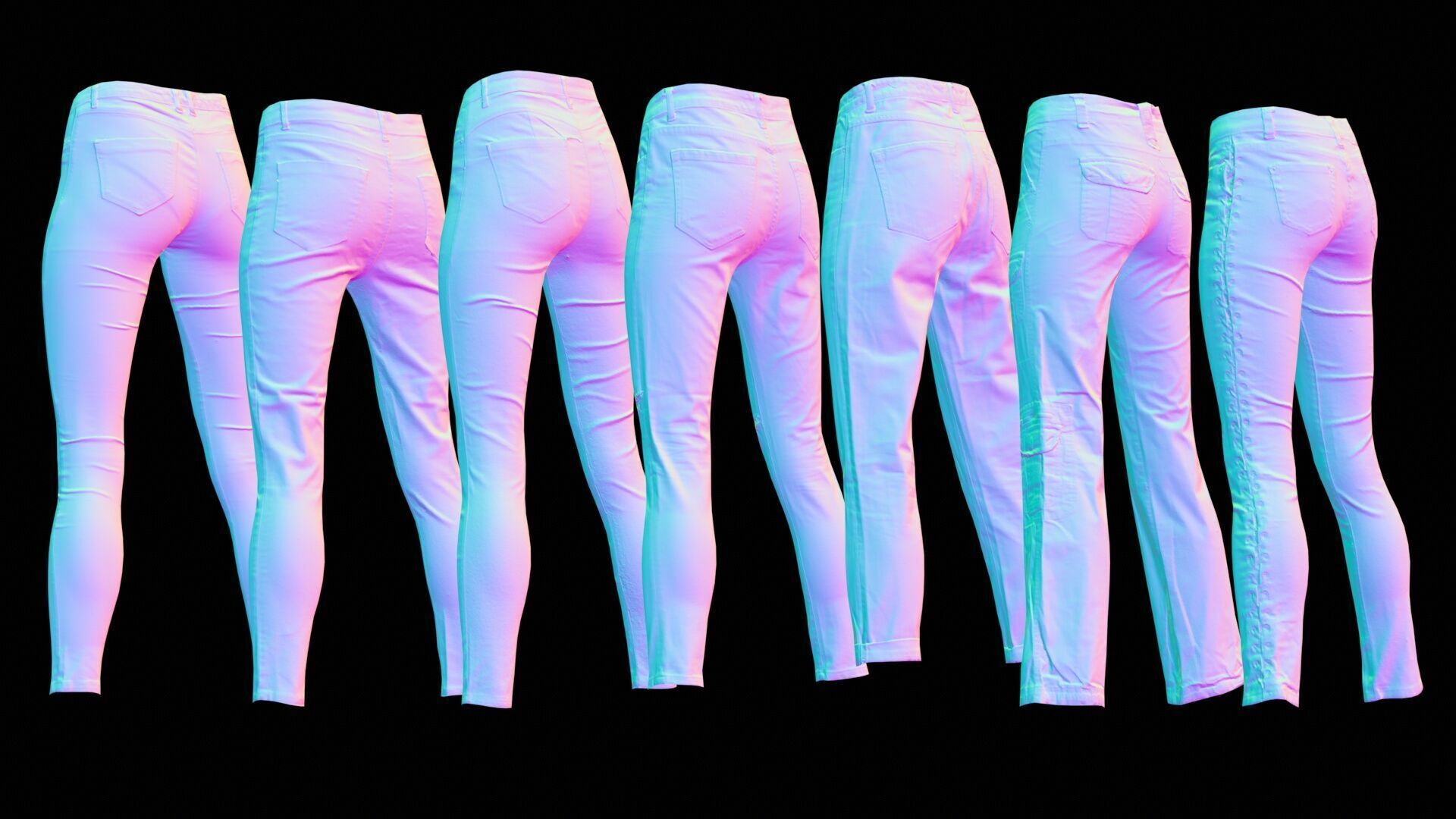 7 Realistic Pants Pack 2 Low-poly 3D model_9