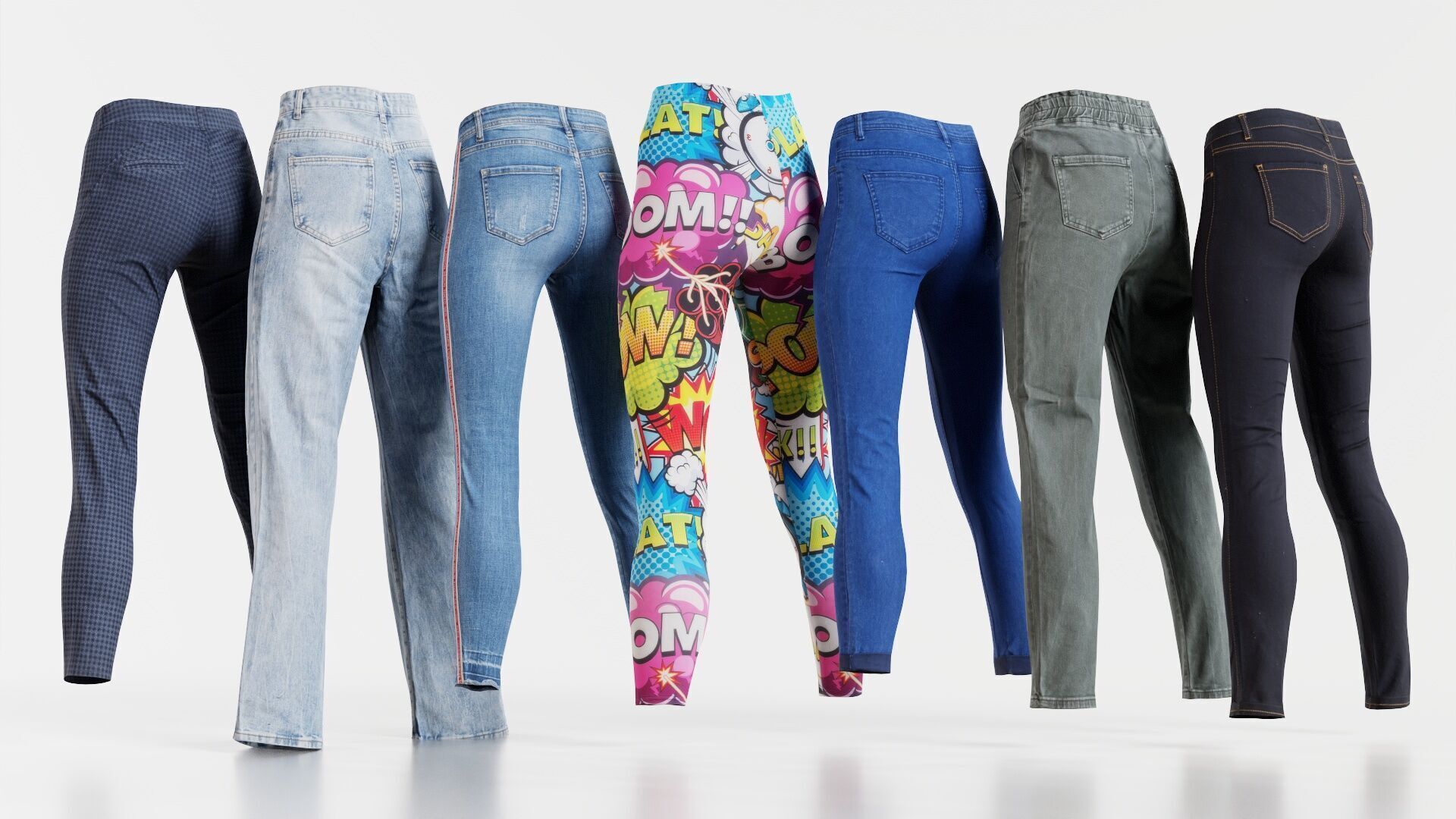 7 Realistic Pants Pack 10 Low-poly 3D model_1