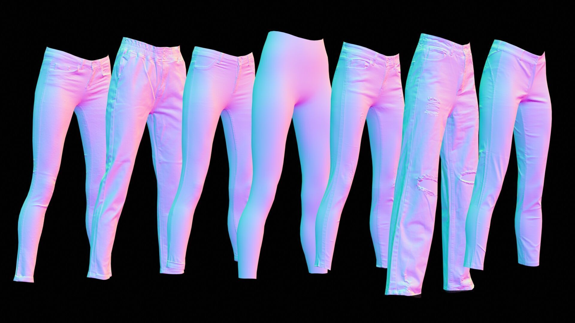 7 Realistic Pants Pack 10 Low-poly 3D model_8