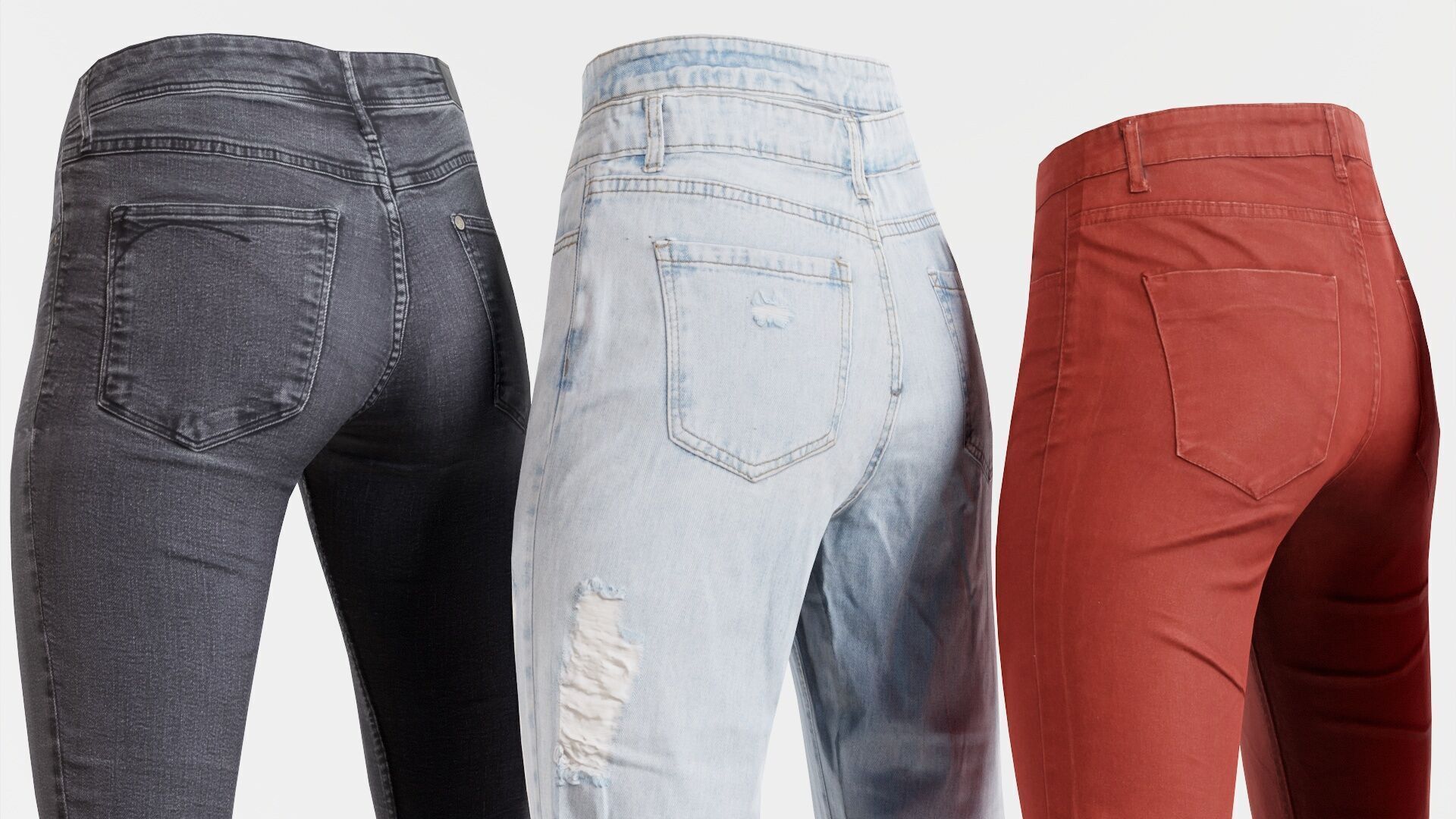 7 Realistic Pants Pack 1 Low-poly 3D model_3