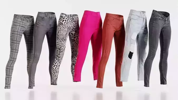 7 Realistic Pants Pack 1 Low-poly 3D model