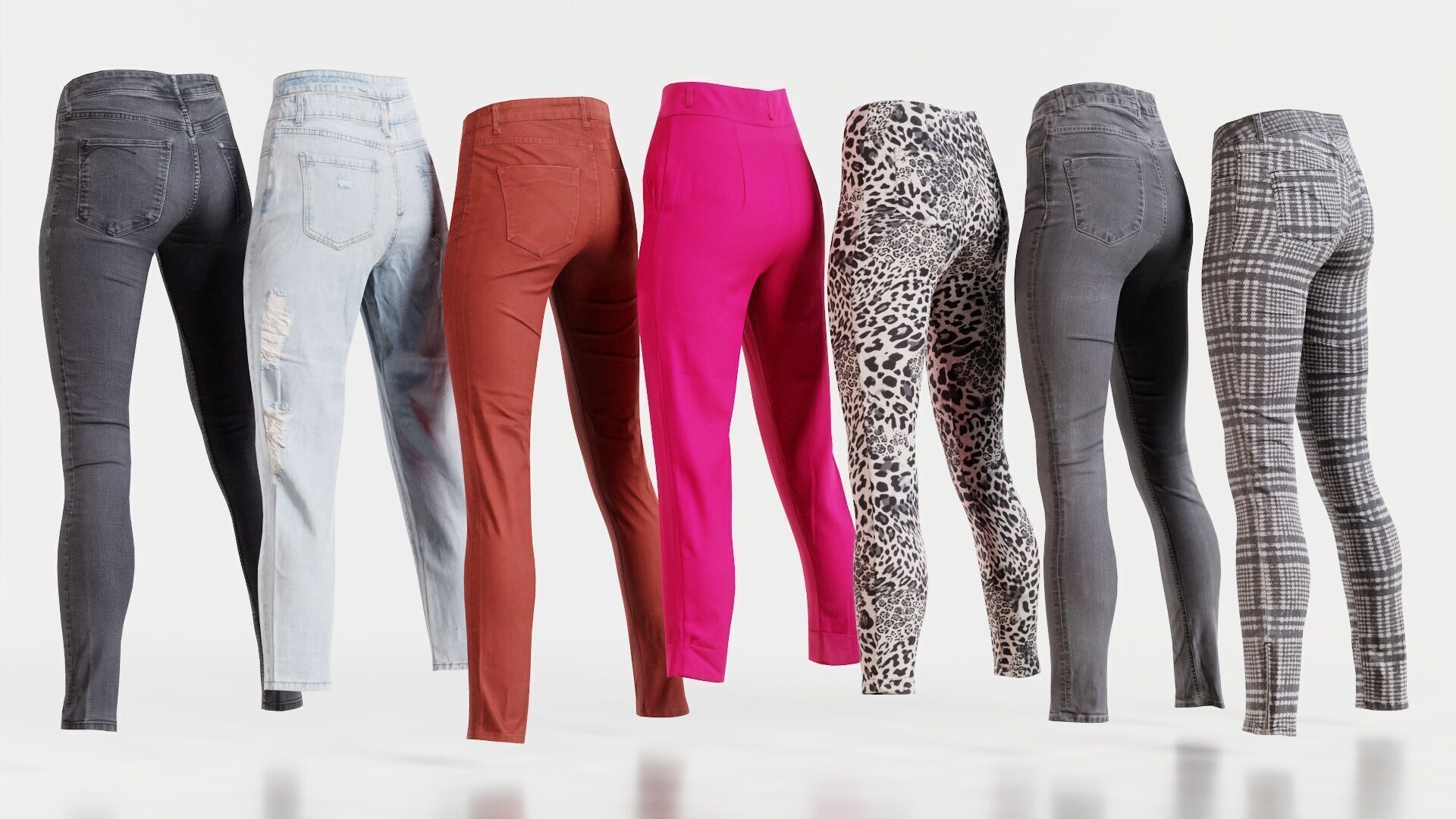 7 Realistic Pants Pack 1 Low-poly 3D model_1