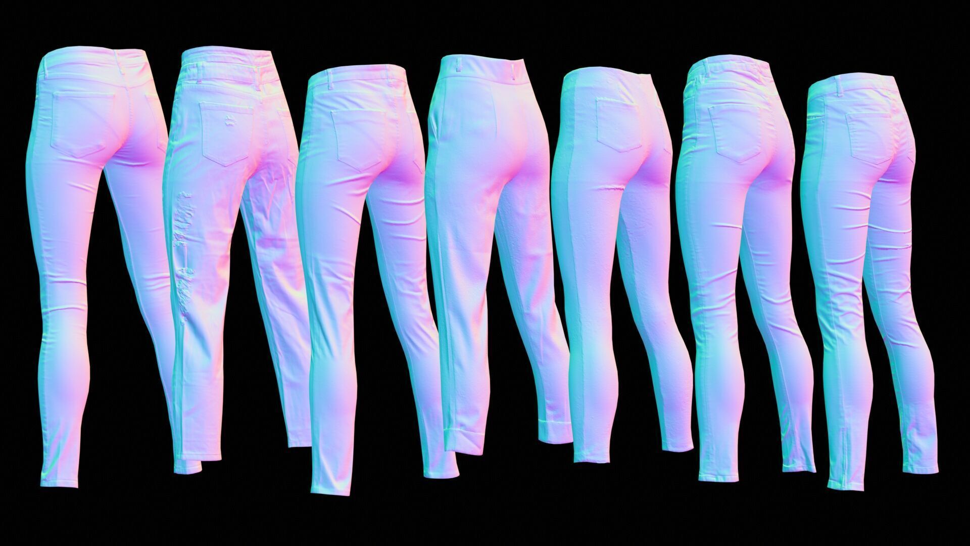 7 Realistic Pants Pack 1 Low-poly 3D model_9