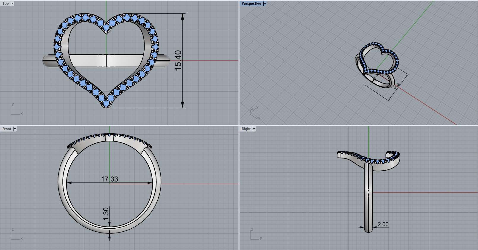 Heart ring with gems model 1218 3D print model_3