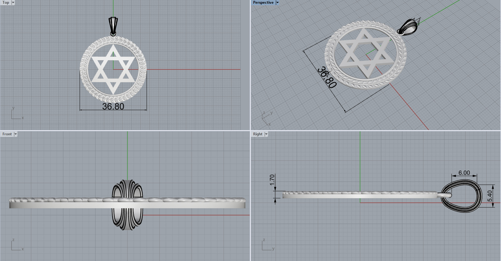 Star of david pendant model 1219 3D print model_4